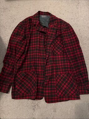 Pendleton Red and Black Plaid Wool Shirt Jacket